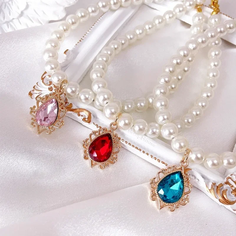 

Hot Sale Pet Pearl Collar Cat Necklace Droplet Shaped Gemstone Alloy Pendant Noble Adjustable Necklace for Dog Puppy Accessories