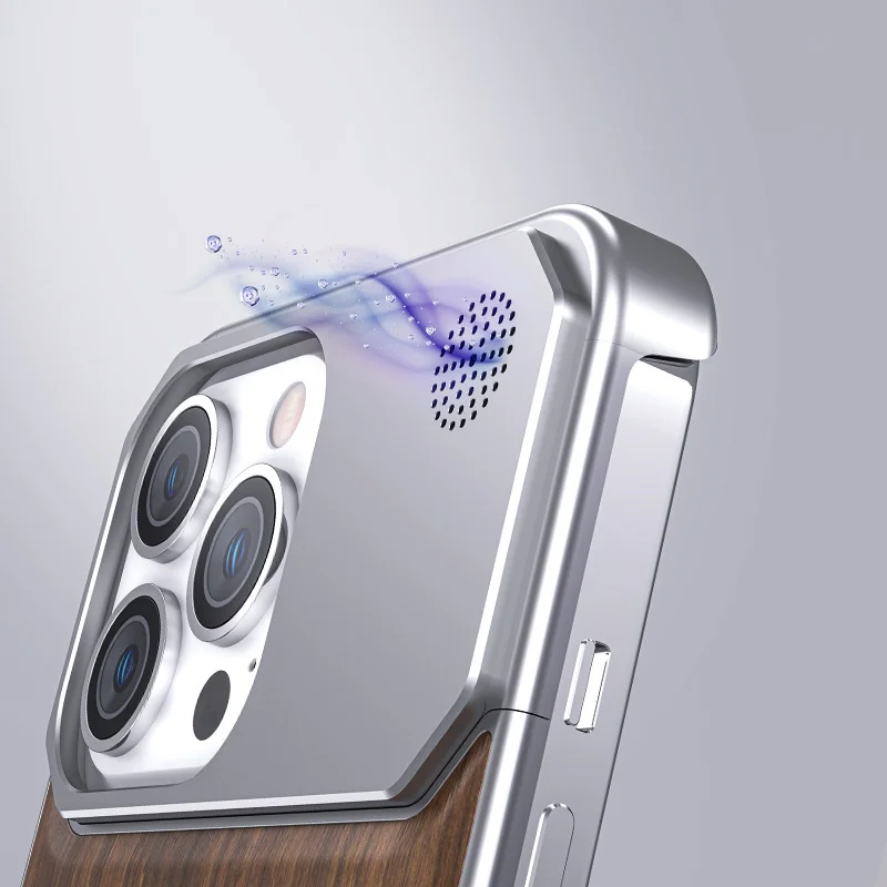 Luxury Peach Wood Metal Phone Case For iPhone 14 15 Pro Max Borderless Aromatherapy Magnetic Four Corner Anti Drop Phone Cover