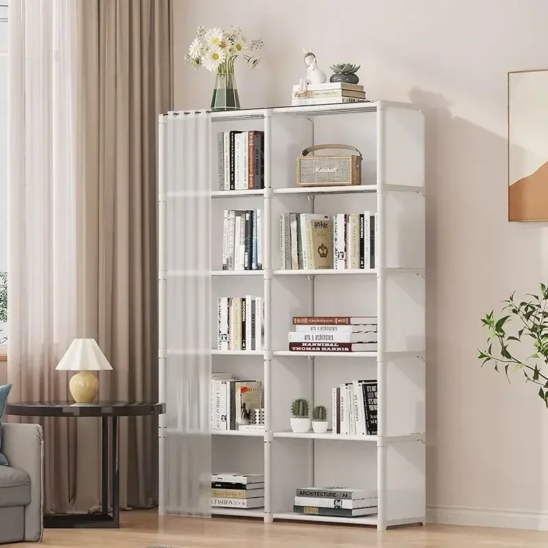 Bookshelves Dust-proof Storage Rack with Curtains Storage Cabinet Multi-layer Assembly Closet Organizer