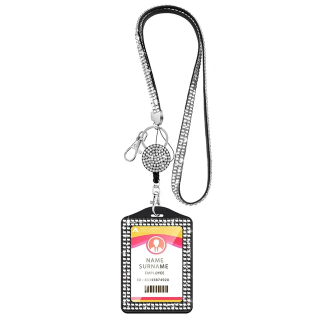 Cordón De Cristal Negro Y Colorido Con Tarjeta De Identificación