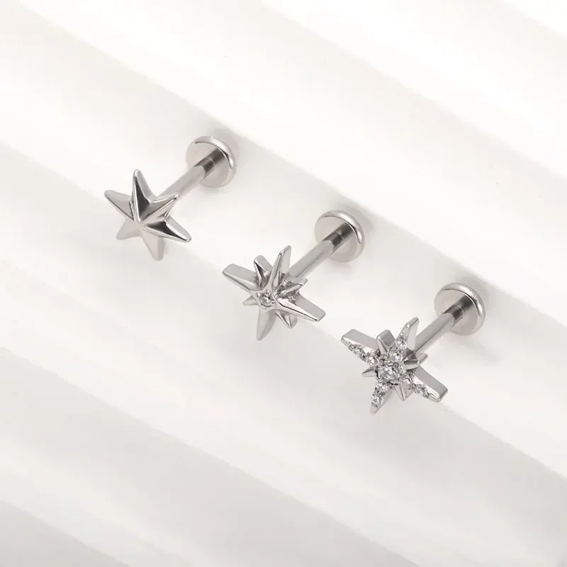 ASTM F136 티타늄 16G 내부 스레드 스파클링 CZ 노스 스타 스터드 귀걸이 Labret 연골 Tragus Helix Conch Lobe Piercing