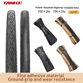 Pneumatico per Bici da Strada TANKE 700X28C/700X25C 60TPI con Bordi Neri e Gialli Antiforatura per Bici Gravel/Pneumatico Pieghevole JILUER