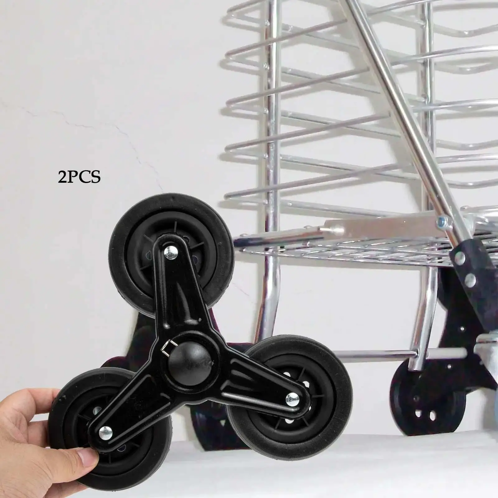 2x Foldable Shopping Cart Wheels Easily Install Black Accessories Anti Slip