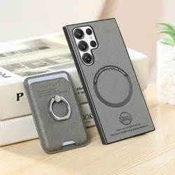 Luxury Leather Magnetic Wallet Phone Case with Card Slot Holder - Galaxy S23 Ultra (Grey)