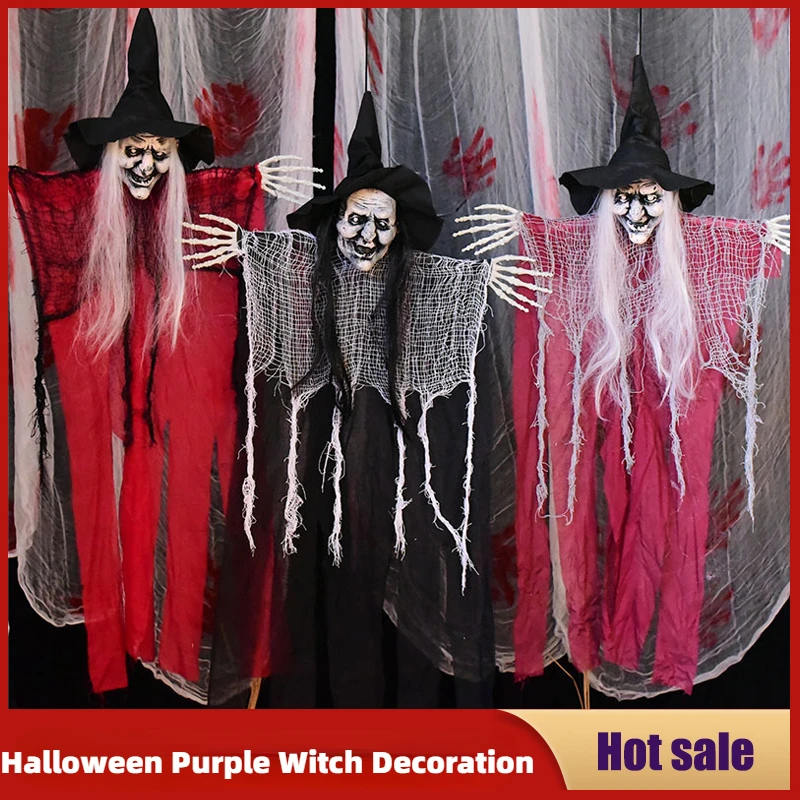 

Halloween Horror Decoration Hanging Ghost Mummy Skull Witch Led Eyes Electronic Light-emitting Sound Control Props New 2023