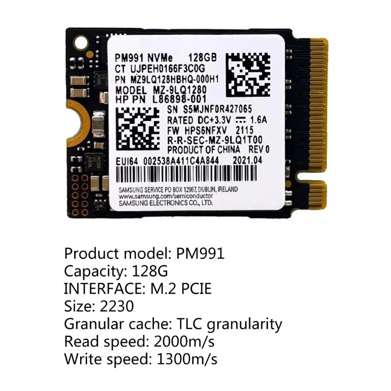 PM991 128G 2230 Nvme 솔리드스테이트 드라이브 디스크 카드 1650Mb 읽기 및 쓰기 초고속 어댑터