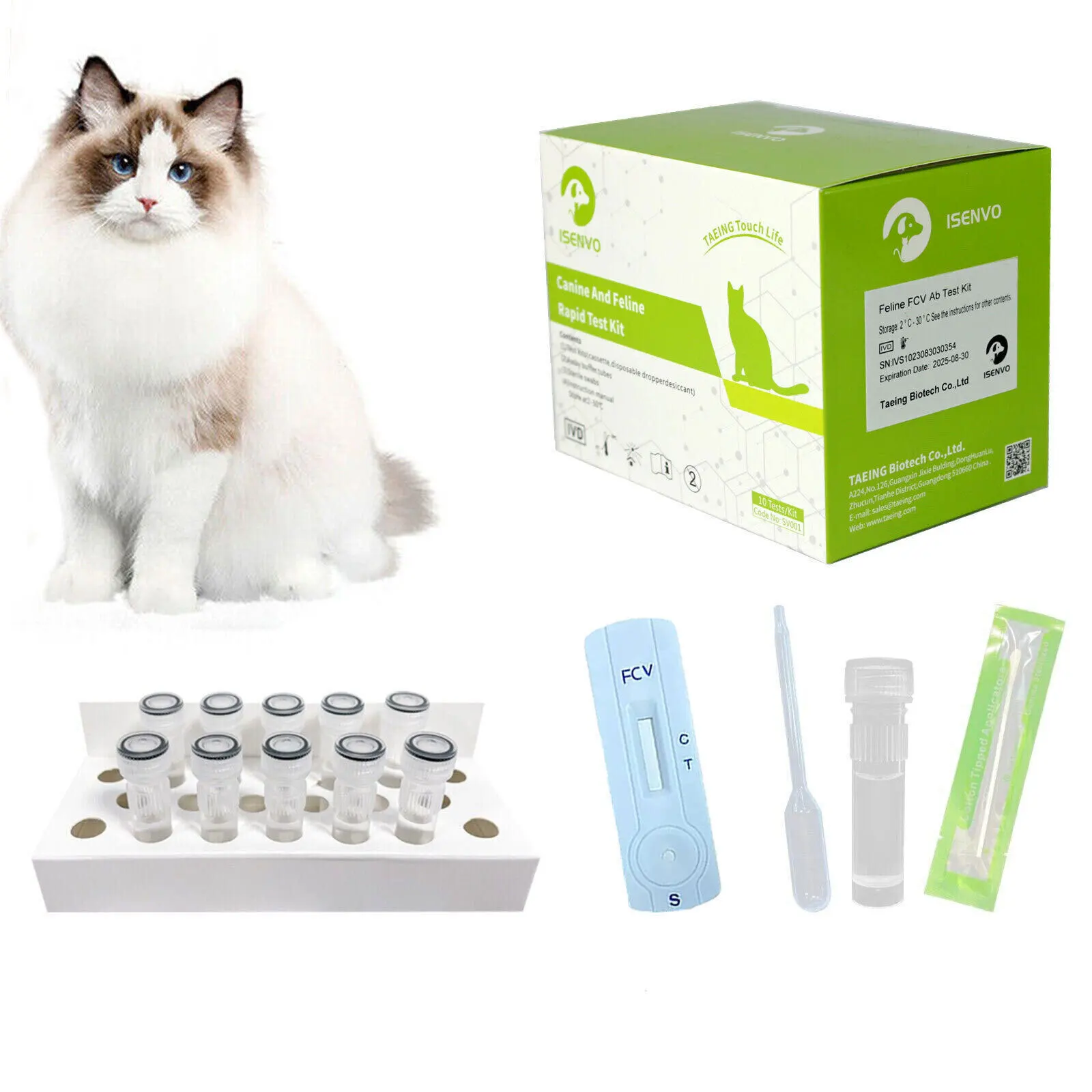 10 Pcs Feline Cat Calicivirus Infection (FCV) Vet Home Nasal & Eye Ocular Swab Test Kit