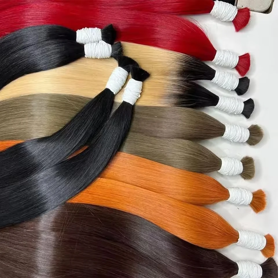 No Weft Straight Bulk Braiding Hair 100% Brazilian Virgin Remy Human Hair Extensions 50g 100g Blonde 1B Color Natural Hairpiece 6
