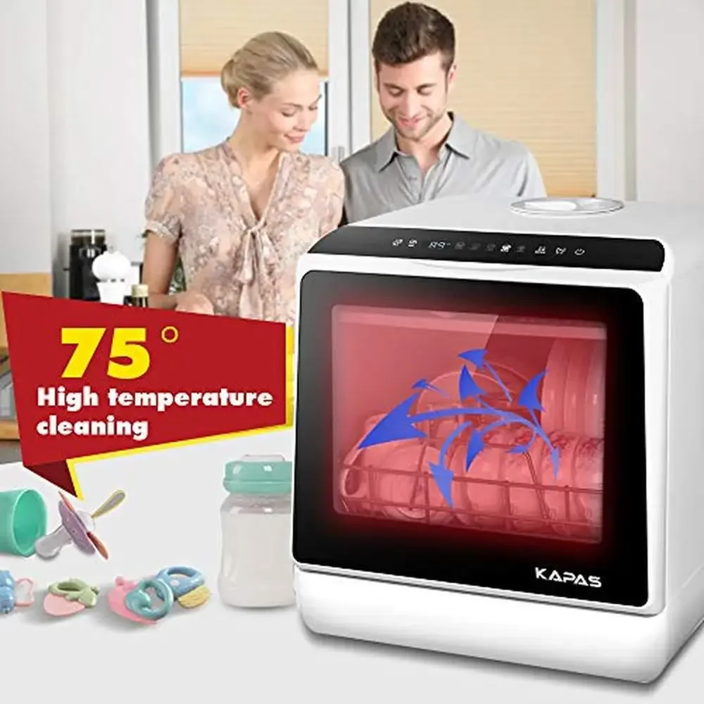 Portable Countertop Dishwasher 5 Programs 3-Cup Water Tank Fruit Veg Basket High Temp Air Dry Lights Function Included LED 3