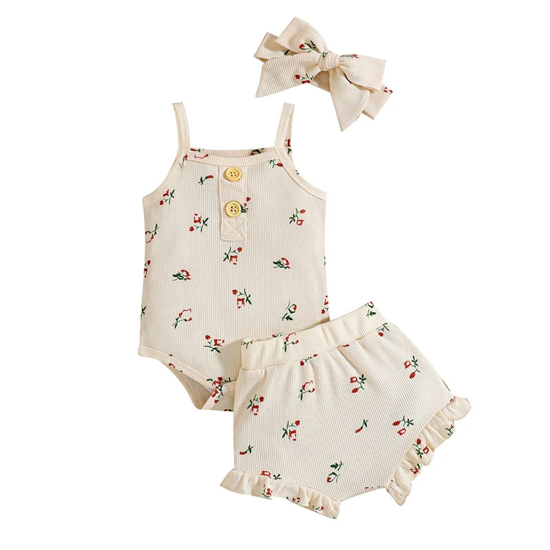 MILANCEL 2022 Summer Baby Clothes Floral Triangle Bodysuit Shorts Hairband Baby Girl Three-piece Toddler Set Baby Clothing Set for girl