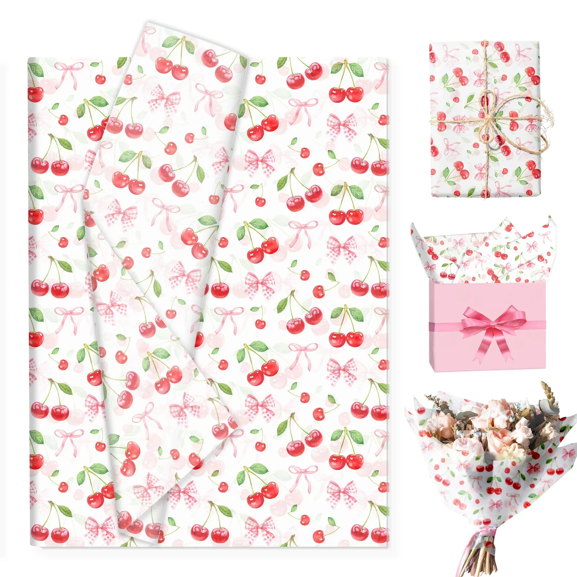 15/35 Blatt Rosa Kirschblüten-Seidenpapier Fruchtthema Geschenkpapier Dekoratives Papier für Geburtstag Hochzeit Babyparty DIY Basteln Party
