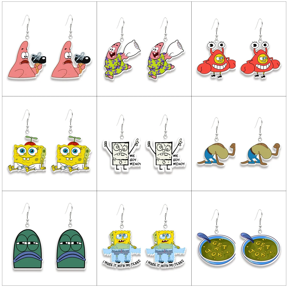 Famous Anime Hook Drop Earrings Movie Earring Cartoon Spongebob Acrylic Earrings Handmade Jewelry Epoxy Resin Fish Hook Earring 2