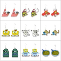 Famous Anime Hook Drop Earrings Movie Earring Cartoon Spongebob Acrylic Earrings Handmade Jewelry Epoxy Resin Fish Hook Earring 2
