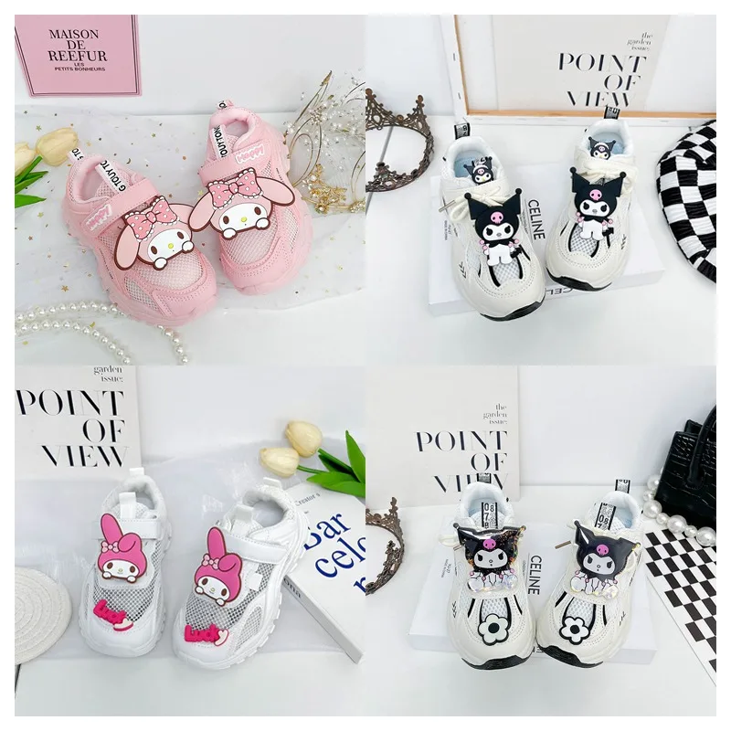 

Милые детские спортивные ботинки Sanrios аниме My Melody Kuromi Kawaii сетчатая дышащая удобная мягкая подошва повседневная обувь подарок для детей