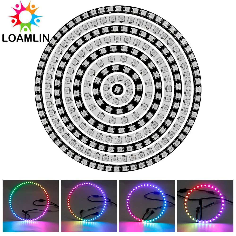 WS2812B 1/8/12/16/24/32/40/48/60/241Leds Pixel Ring Addressable Led Modules WS2812 IC RGB Full Color Round Led Circle DC5V