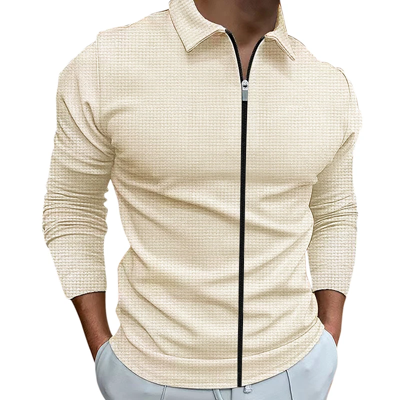 2023 New Spring and Autumn Polo Collar Waffle Jacket Trendy Men's Outdoor Fashion Leisure Sports Style Top Class Men's Clothing