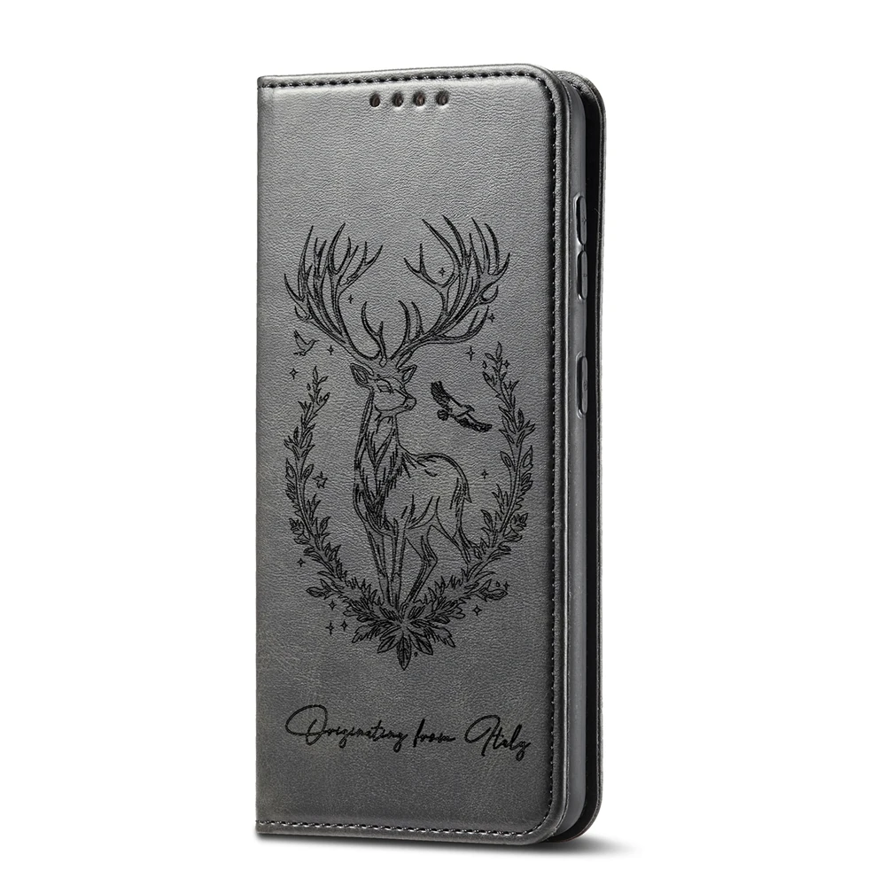 Premium Magnetic Leather Phone Wallet Case with 3D Cartoon Deer Design