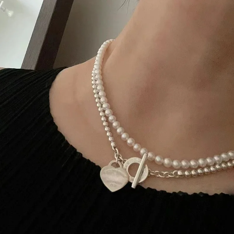 

1: 12024 New Luxury Jewelry 925 Sterling Silver Fashion TO Buckle Pearl Necklace Women's Versatile Simple Party Festival Gift