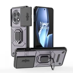 Enhanced Slide Camera Protect Armor Case with Magnetic Ring Stand Cover for Nord CE 4 Lite (Purple)