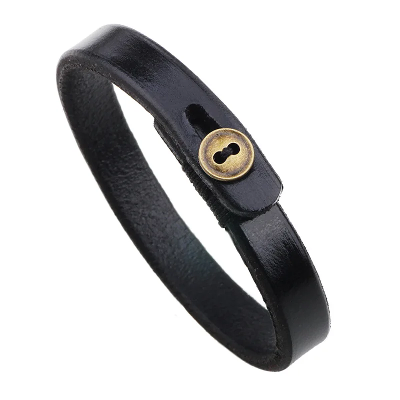Simple Leather Buckle Bracelet for Men Women Cowhide Cuff Wrap Bracelet Bangle Couple Lover Valentine's Day Fashion Jewelry Gift