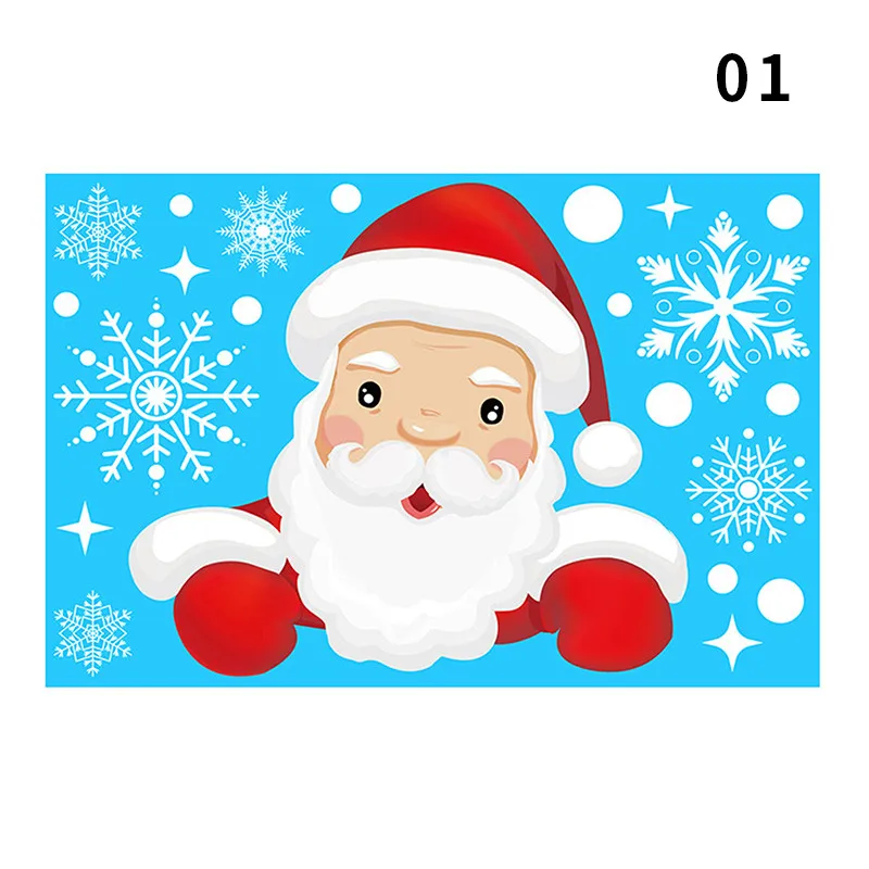 Removable Christmas PVC Static Sticker Santa Elk Window Stickers Beautify Snowflake Wall Decals New Year Party Glass Paste