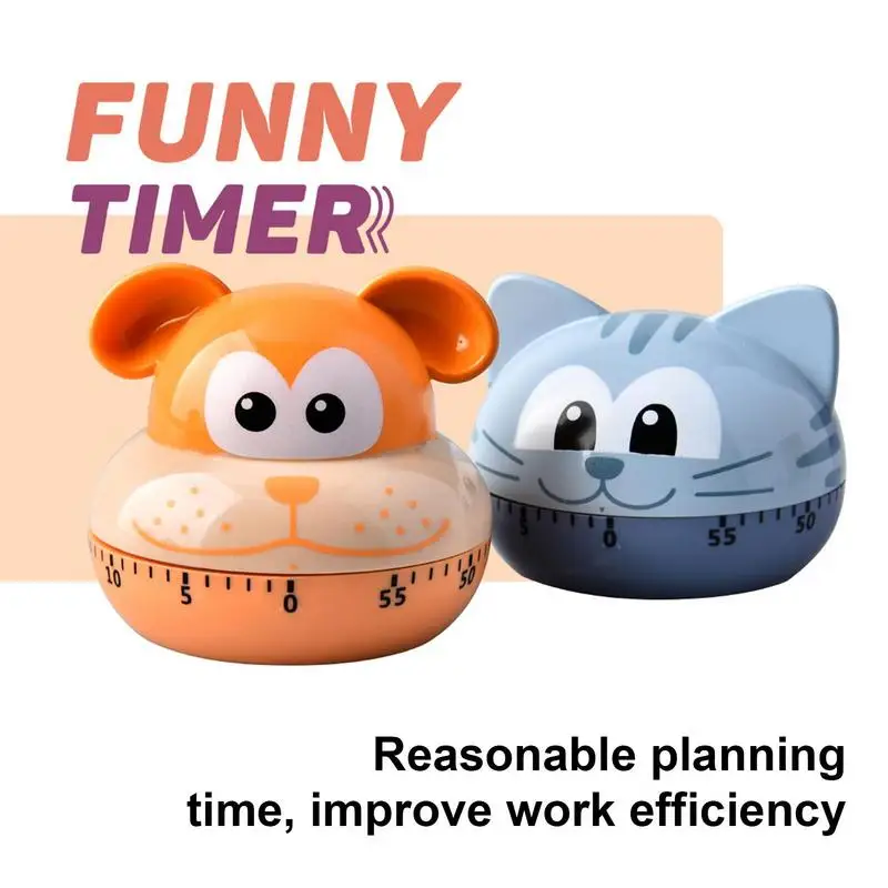 Cooking Timer 60 Minutes Increase Efficiency Cat Dog Cartoon Animal Mechanical Timer Alarm Timer Household Supplies 3