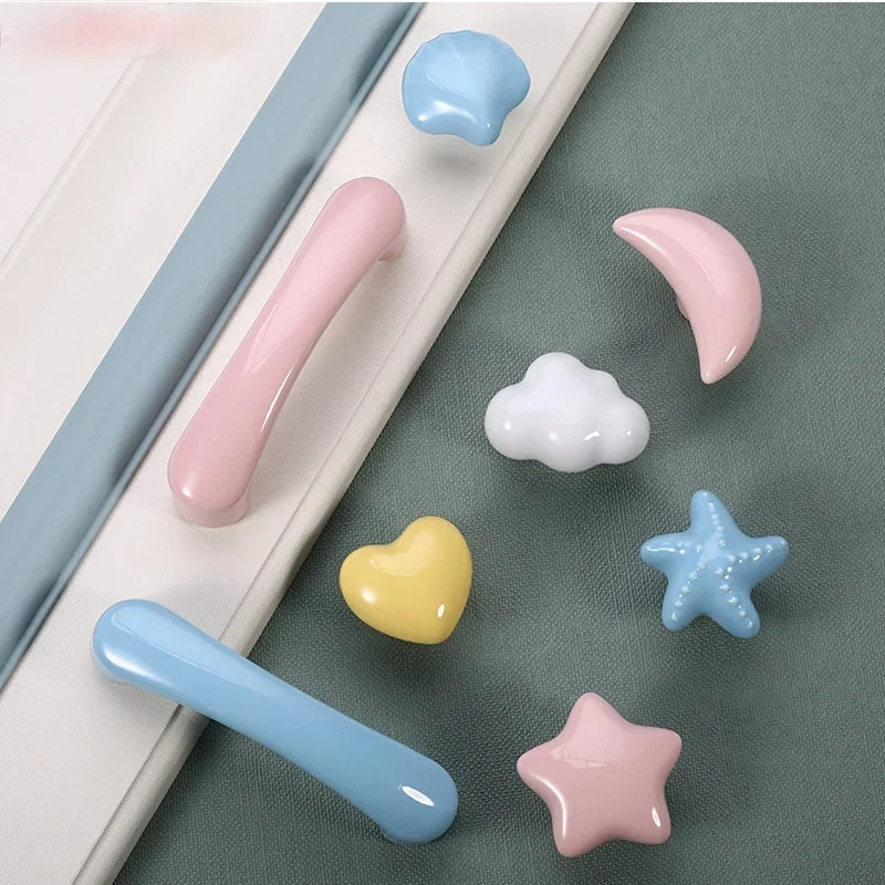 Cartoon Children Room Ceramic Cabinet Knobs Moon Star Wardrobe Handle Garden Door Handle Cabinet Handles for Kids Drawers furniture handles