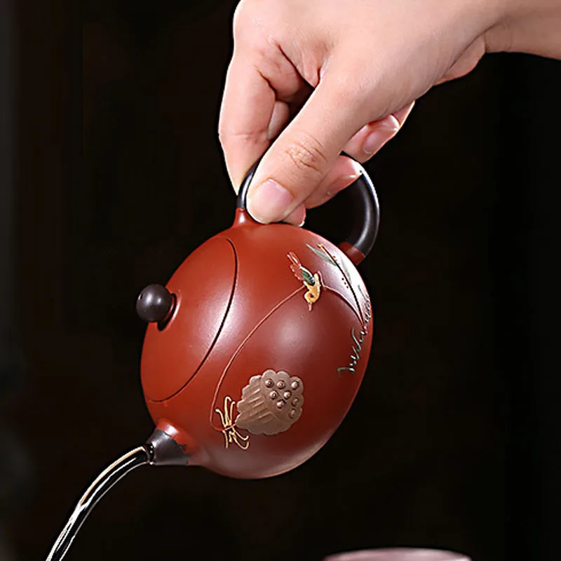 Chinese Style Double Color Xishi Teapot, Purple Clay Raw ore Dahongpao, Kung Fu Household, Pure Handmade, 200ML, Tea Pots, 1Pc