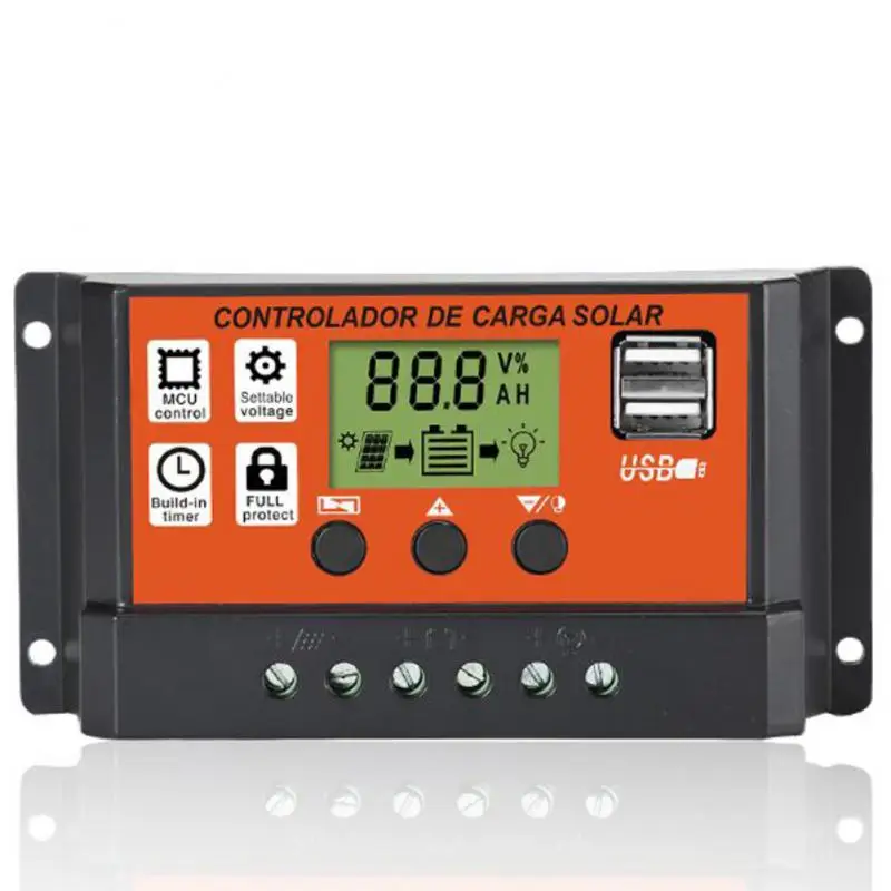 고급 태양광 충전 컨트롤러, PWM 배터리 충전기, 태양 전지 패널 PV 시스템용 듀얼 USB 5V 출력, 12V, 24V, 30A, 20A, 10A
