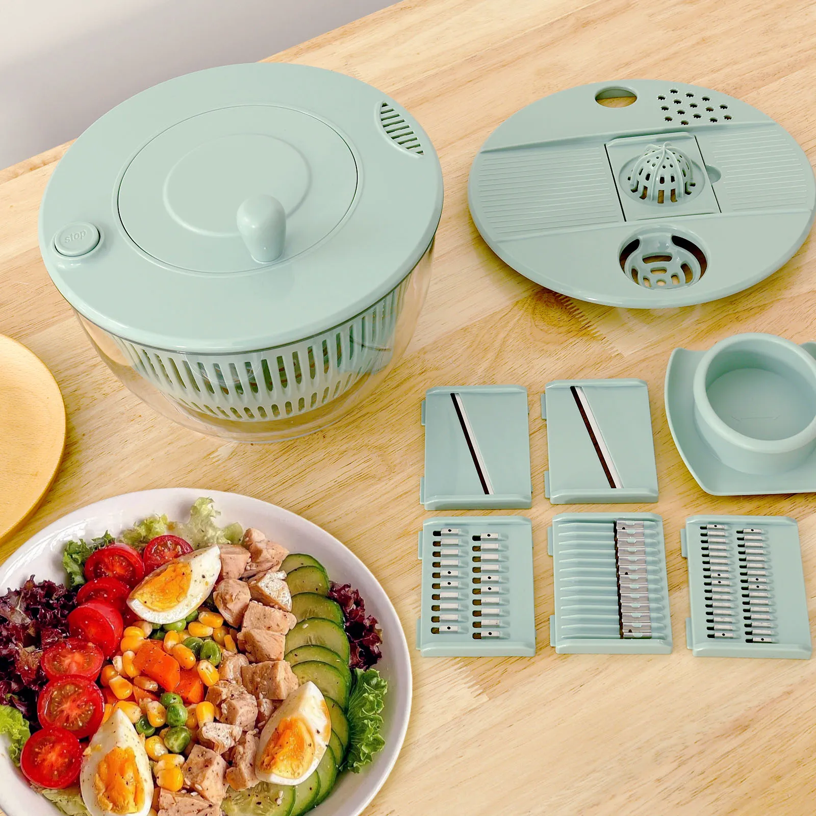 Salad Spinner with 6 Blades Multifunctional Vegetables Fruits Wash Bowl Efficient Lettuce Spinner Practical kitchen accessories