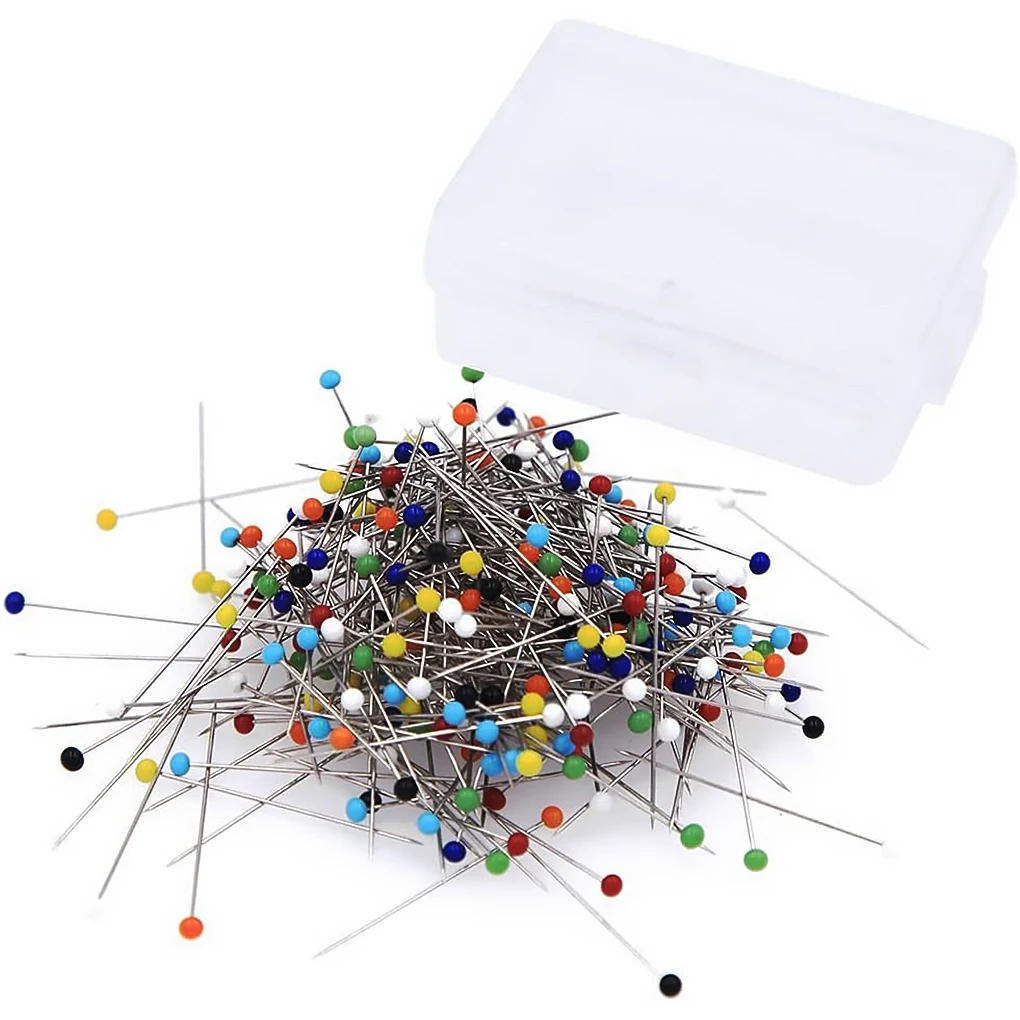 500pcs Sewing Pins for Fabric Straight Pins with Colored Ball Glass Heads Long 1.5inch Quilting Pins for Dressmaker Jewelry DIY Decoration Craft