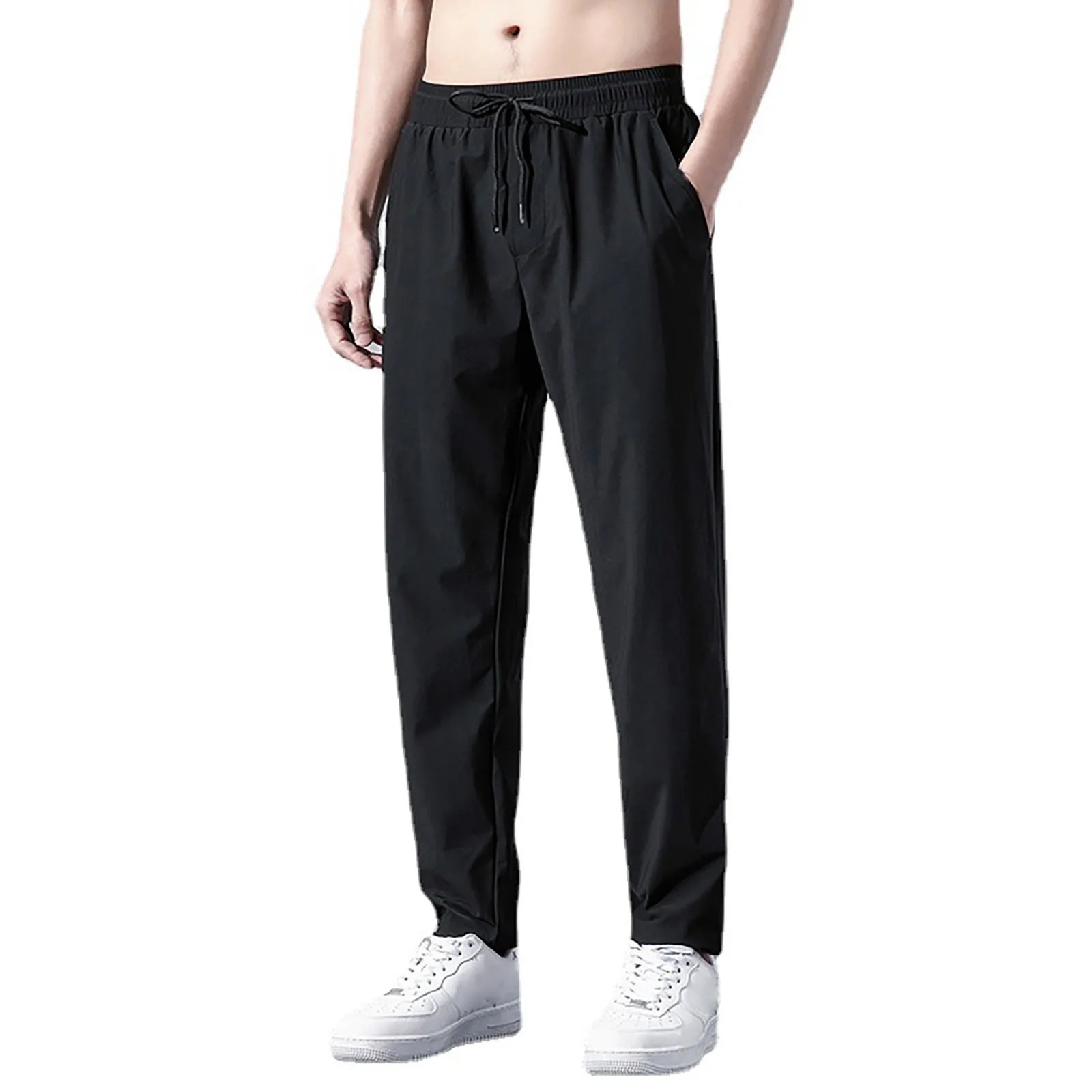 

Summer Zip Pockets Men's Sweatpants Breathable Quick Dry Stretch Nylon Casual Track Pants Big Size Straight Sport Trousers