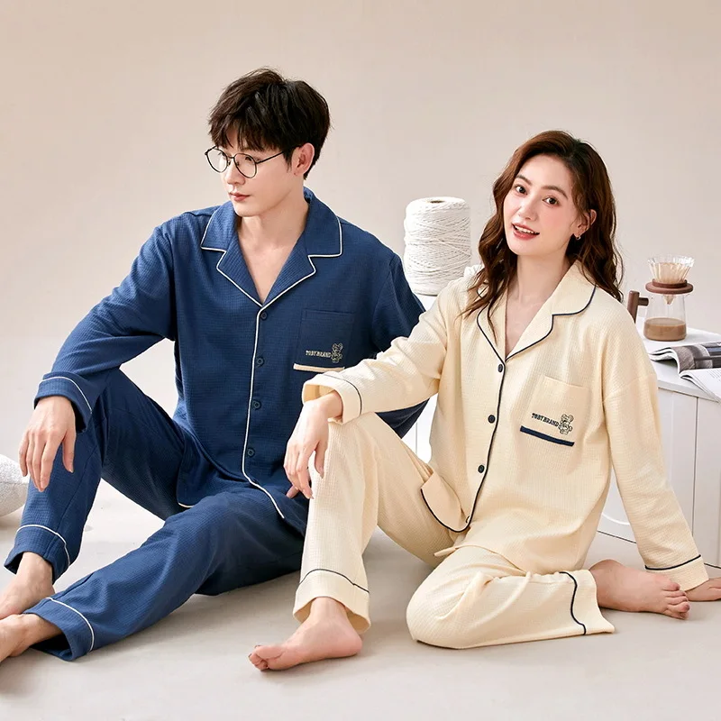 Couple Pajamas Cotton Sleepwear Pajama Sets Women Men Pajama Nightwear Autumn Long Sleeve Trouser Pajama Kawaii Clothes Homewear