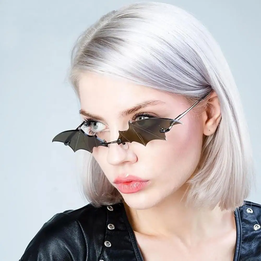 Óculos de sol morcego feminino sem aro tendência eyewear_voghion.com