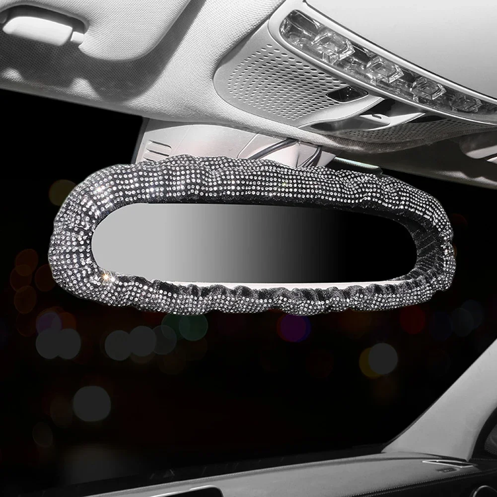 Rhinestone Shiny Car Rearview Mirror Decor Car Interior Accessories For Women Bling Rhinestone Rear View Mirror Crystal Diamond