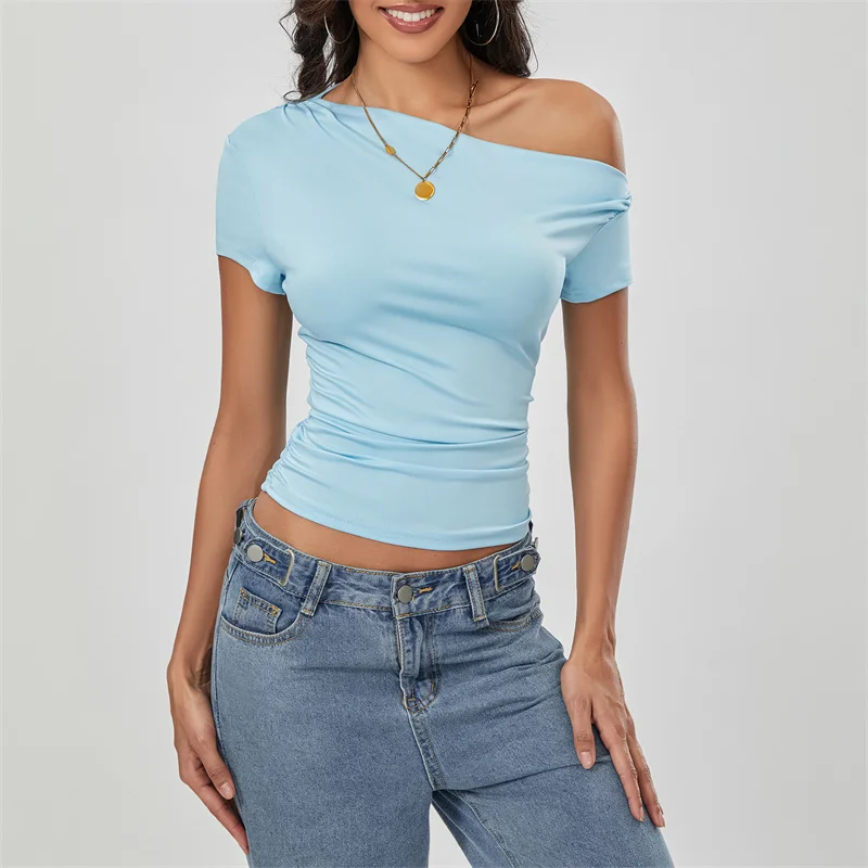 Top corto Y2K para mujer, ropa grunge de verano, camiseta fruncida sin mangas con hombros oblicuos, chaleco, ropa de calle de los años 2000