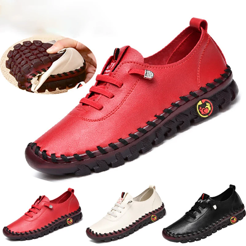 

Туфли женские на платформе, кожаные лоферы, без застежки, мягкая подошва, на шнуровке, повседневная обувь для мам