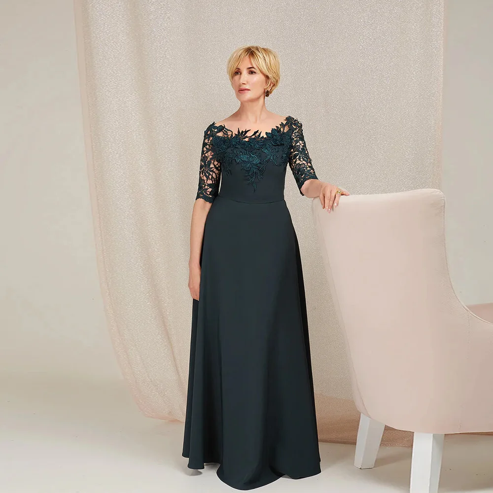

Elegant Mother of the Bride Dresses for Wedding O Neck 3/4 Sleeve Wedding Party Gowns Applique A-Line Floor Length فساتين السهرة