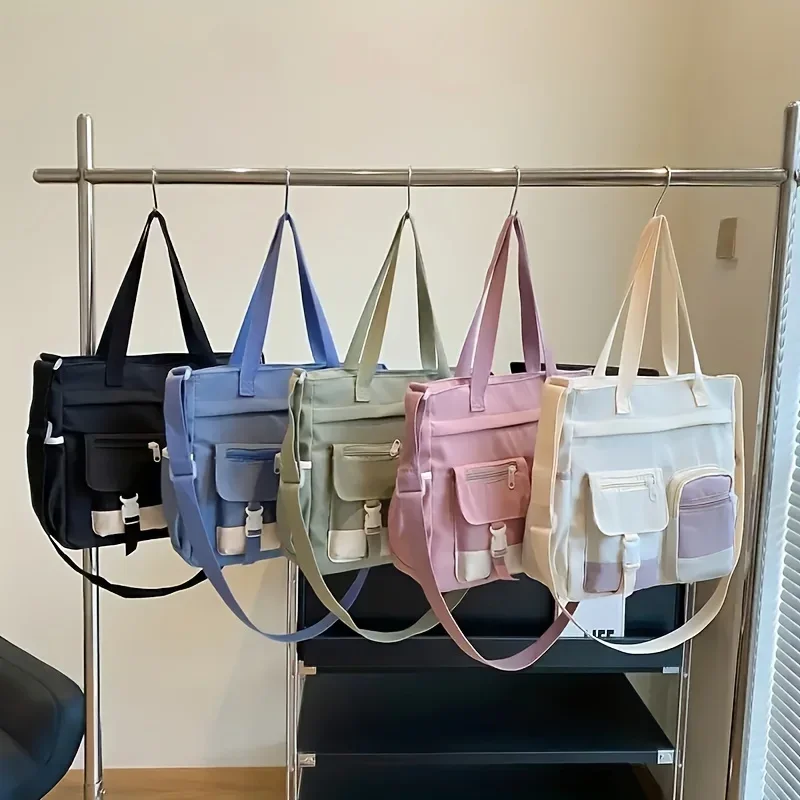 Artistic Girl Large Capacity Shoulder Bag Versatile Student Contrast Color Messenger Bag Portable Handbag