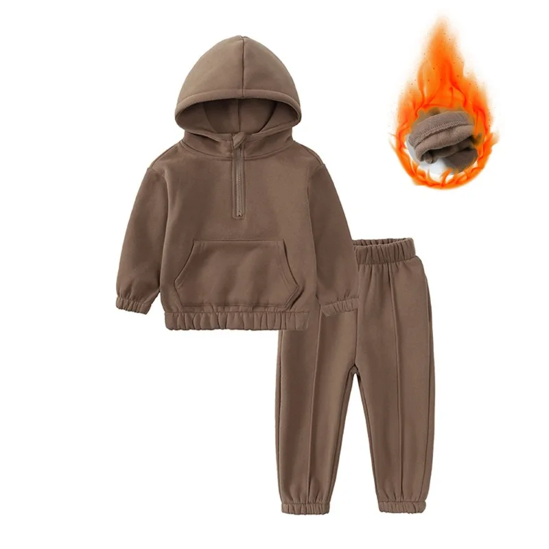 

Winter Solid Color Children's Sets 2-7Y Boys Girls Long Sleeves Hoodie Sweatshirt Elastic Waist Casual Pants Two Pieces Sets