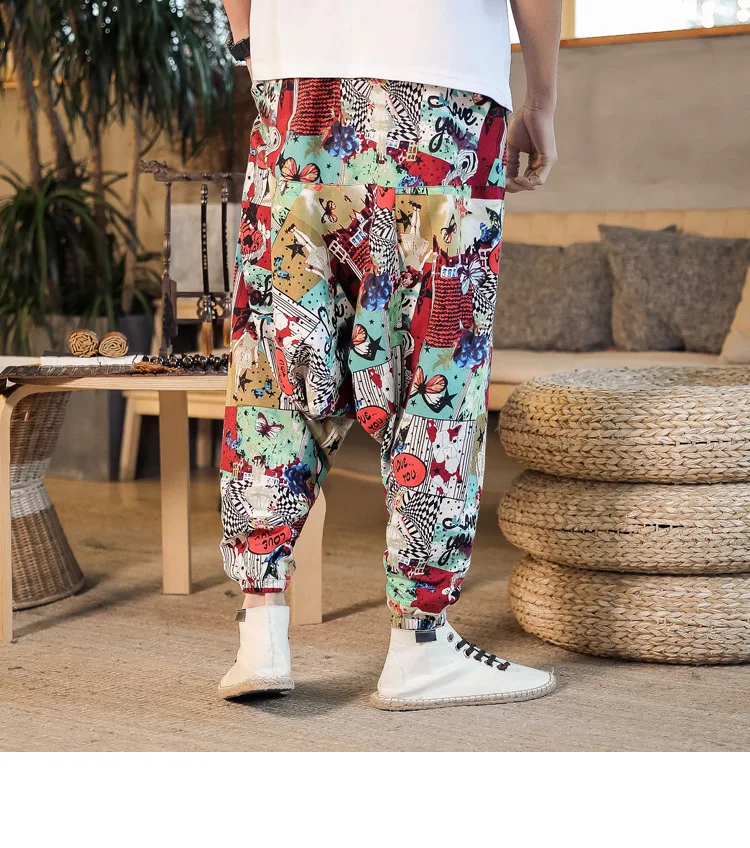 2022 Summer Mens Baggy Cross Pants Men Women Hip-hop Print Wide Leg Pants Male Casual Vintage Long Trousers mens harem joggers