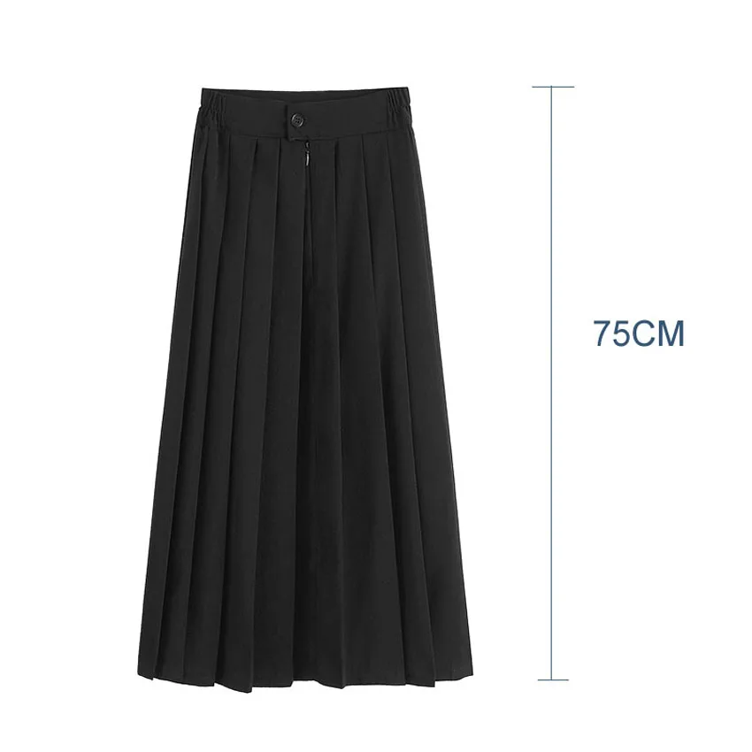Japanese Student Girls Skirt School Uniform Solid Color Suit Pleated Skirt Short/Middle/Long High School Elastic Waist Dress 3