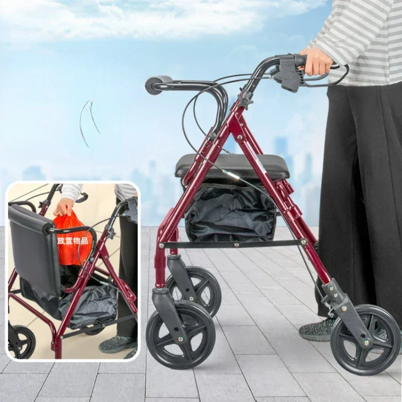 Elderly Shopping Cart with Backrest - Four-Wheeled Portable Walker, Rehabilitation Trolley with Comfortable Seating 2