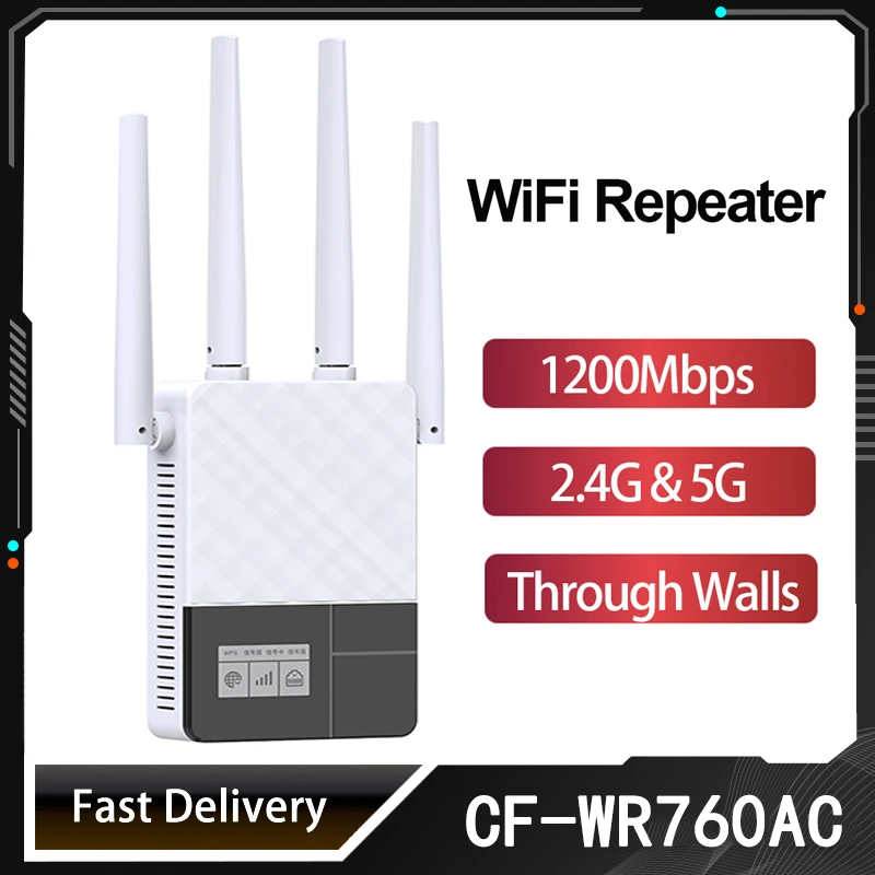 1200Mbps WiFi Repeater 2.4G&5G Smart OLED Display Dual Band Wireless Extender Signal Wi-Fi Range Amplifier CF-WR760AC