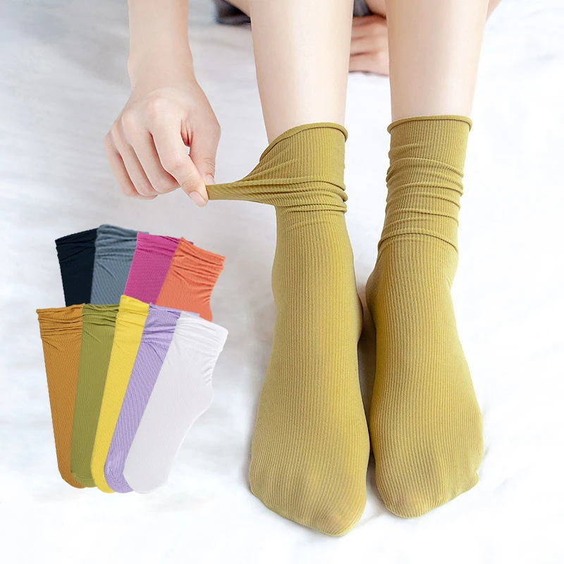 

No Colorful Loose 5Pairs/set Women Pilling Socks Knitting Rib Thin Spring Summer Female Socks High Tube Streetwear Soft Sock