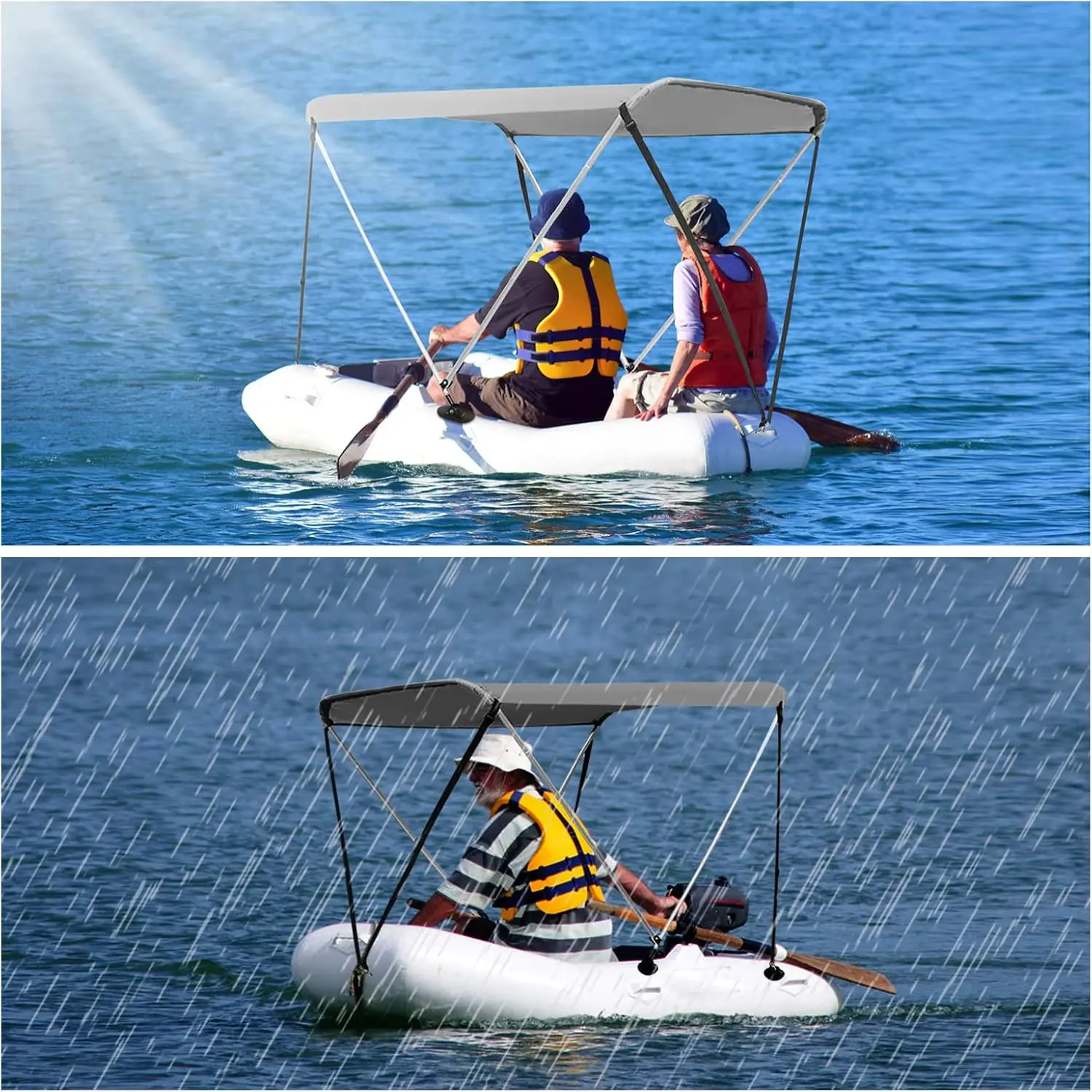 Foldable Bimini Top Boat Cover Canopy Cover 2Bow Bimini Top(63" L 39&lsquo;&rsquo;-55&lsquo;&rsquo; W 43.3" H) Suitable for Boats of 3.2-4.5 FT