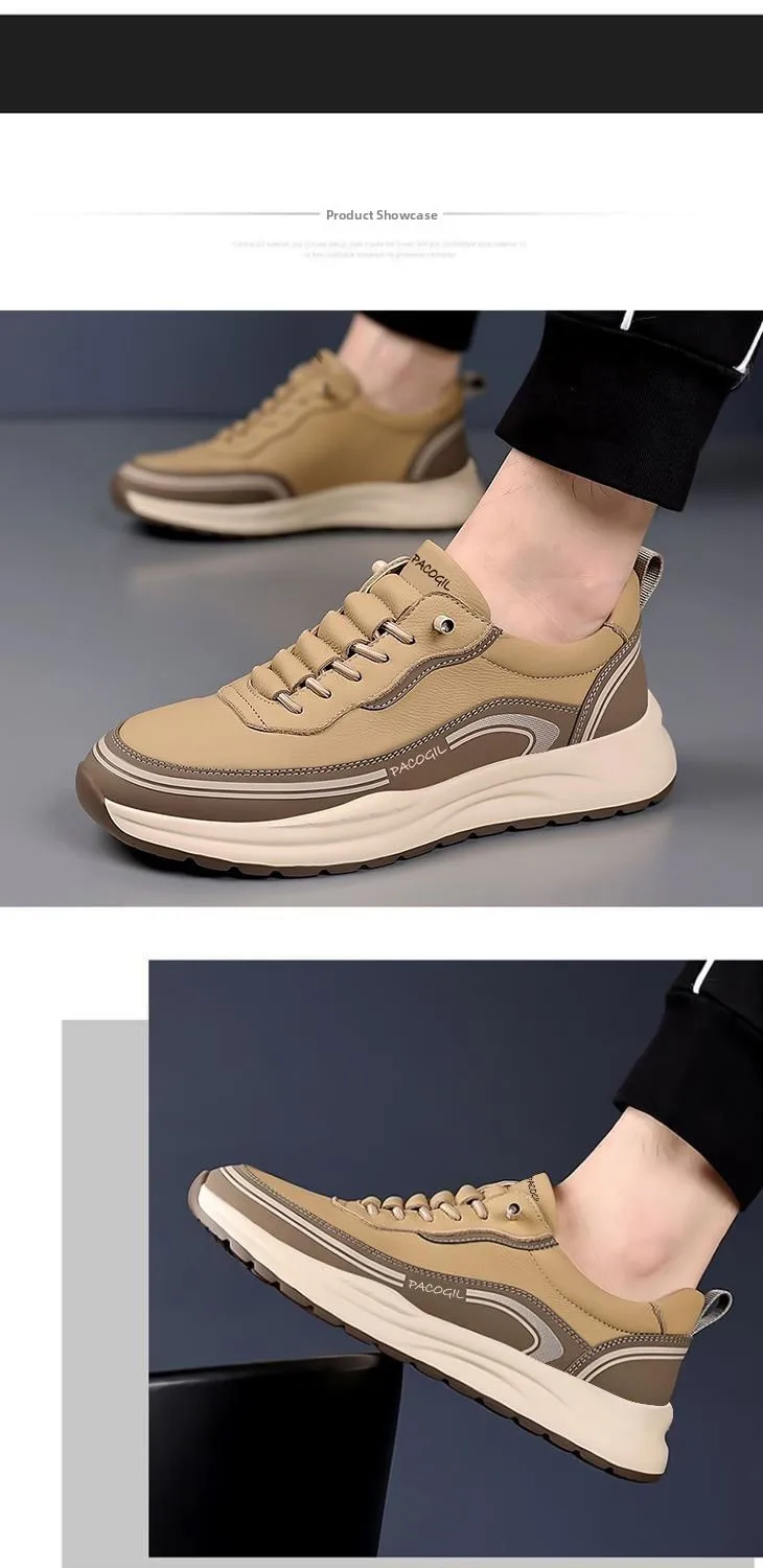 الرجال الربيع الصيف 2025 الانزلاق على سميكة القاع تنفس في الهواء الطلق عادية لينة وحيد أحذية رياضية جولة تو الجلود الربط