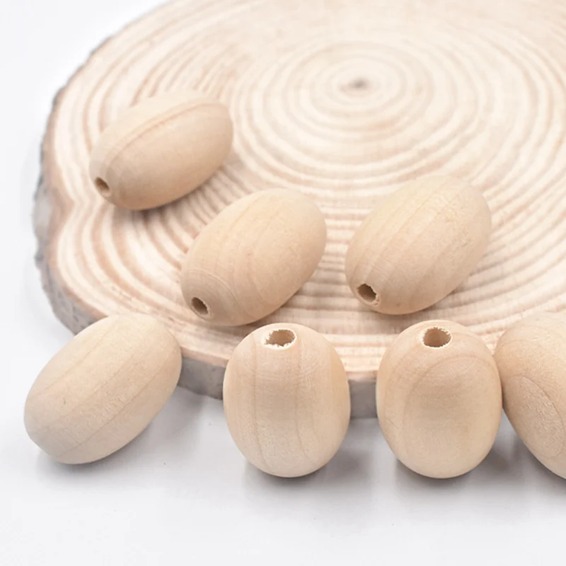 10pcs Oval Shape 30x20mm Natural Wood Loose Beads for DIY Woodcraft