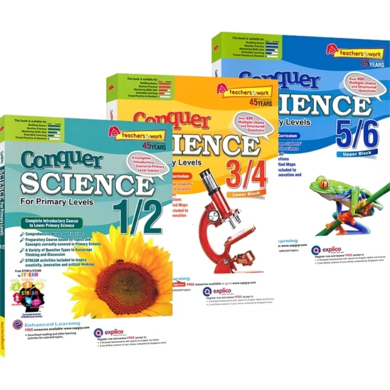 

3 Books/set SAP Conquers Science Elementary School Basic Version 1-6 Grade Singapore Science Teaching Supplementary Textbook