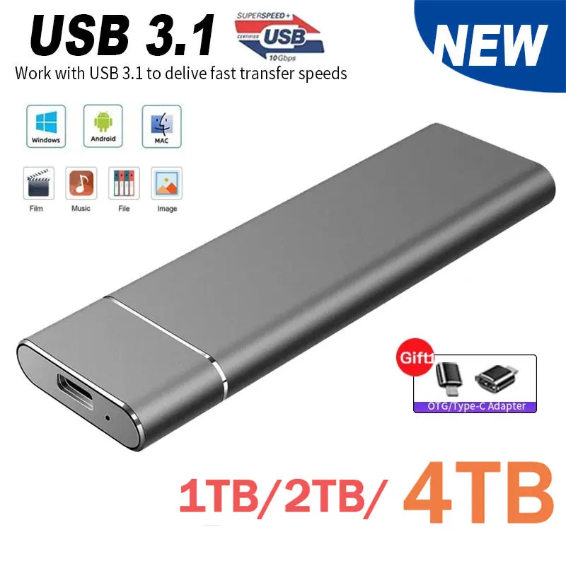 External 1TB Ssd High-Speed Solid State Drive Type-C/USB 3.1 Interface Portable Hard Disk for PC Laptop external hard drive solid flash drive